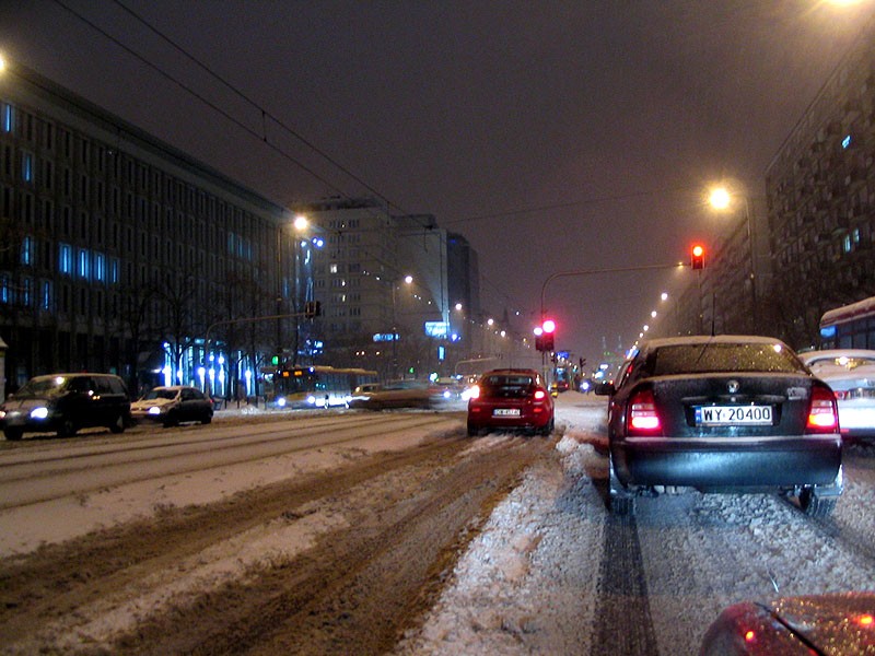 Marszałkowska w śniegu - odcinek od Nowogrodzkiej w kier.  MDM